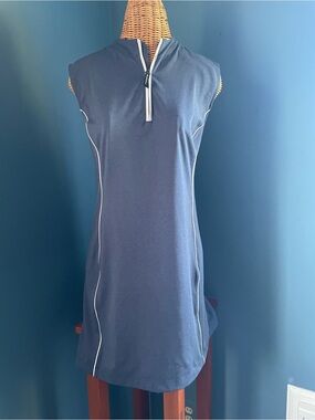 Vineyard Vines Navy Sleeveless Polo Dress with White Trim